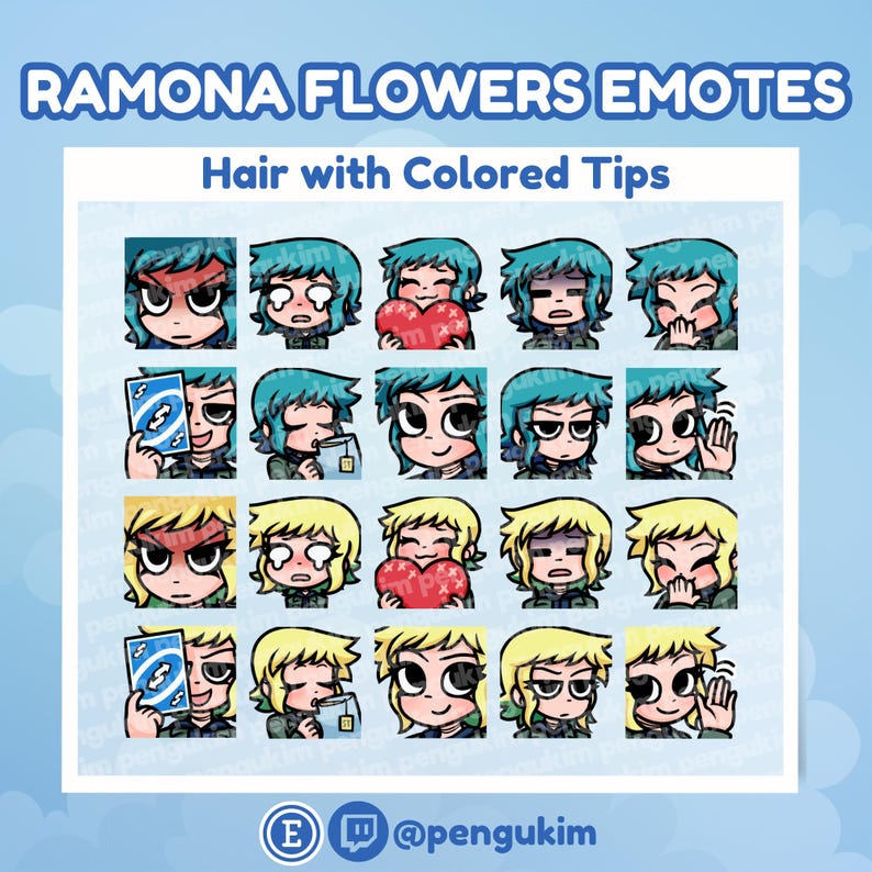 10 Ramona Flowers Emote Pack for Twitch YouTube Discord Facebook Kick | Chibi Comic Book Scott Pilgrim vs The World Takes Off The Game EX image 6
