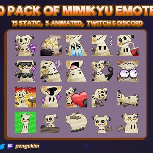 40 emote Mimikyu (20 normali e 20 brillanti) STATICHE + ANIMATE per Twitch, YouTube, Discord (pronte all'uso!)