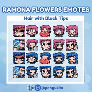 10 Ramona Flowers Emote Pack for Twitch YouTube Discord Facebook Kick | Chibi Comic Book Scott Pilgrim vs The World Takes Off The Game EX image 2