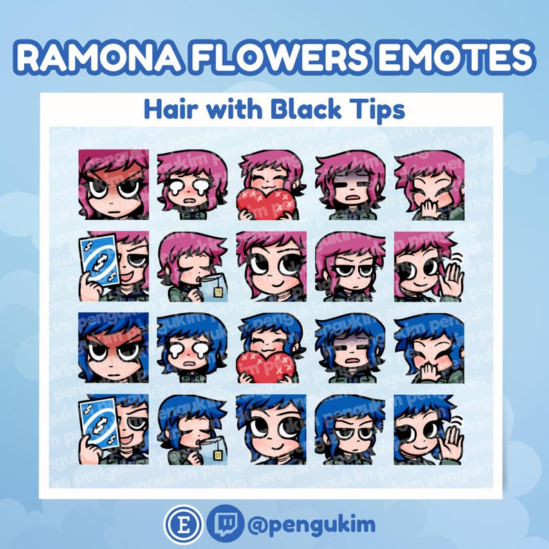 10 Ramona Flowers Emote Pack for Twitch YouTube Discord Facebook Kick | Chibi Comic Book Scott Pilgrim vs The World Takes Off The Game EX image 2