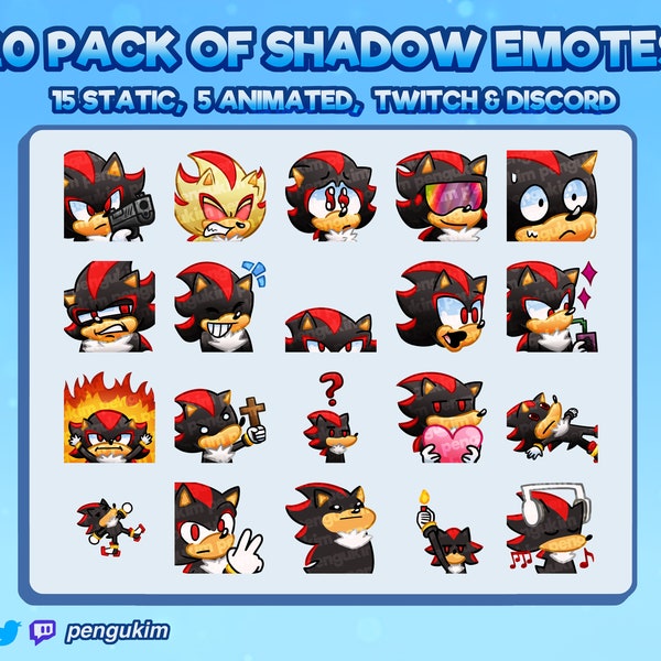 20+ Shadow the Hedgehog STATIC + ANIMATED Emotes for Twitch, YouTube, Discord (Ready to Use!)