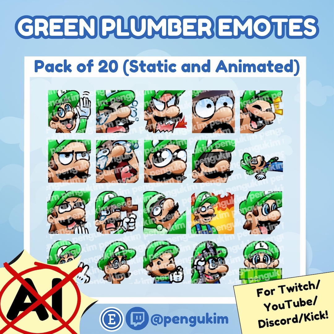 20 Green Plumber Character Static & Animated Emote Pack for Twitch ...