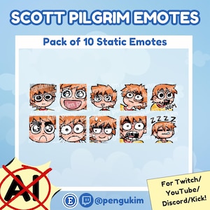 10 Scott Pilgrim Emote Pack for Twitch YouTube Discord Facebook Kick | Chibi Comic Book Scott Pilgrim vs The World Takes Off Anime Game EX