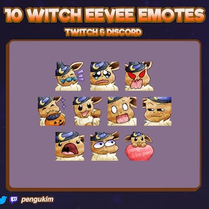 20 Witch Eevee STATIC Emotes (10 Normal & 10 Shiny) for Twitch, YouTube, Discord (Ready to Use!)