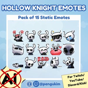 Paquete de 15 emoticones de Hollow Knight para Twitch, YouTube, Discord, Facebook, Kick/Hollow Knight, Silksong, Silk Song, emoticones geniales para streamers de videojuegos.