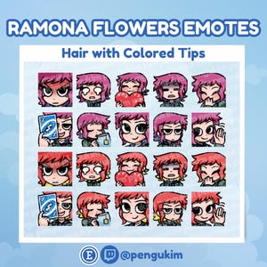 10 Ramona Flowers Emote Pack for Twitch YouTube Discord Facebook Kick | Chibi Comic Book Scott Pilgrim vs The World Takes Off The Game EX image 4