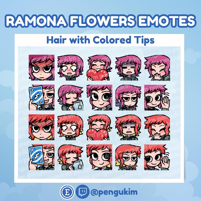 10 Ramona Flowers Emote Pack for Twitch YouTube Discord Facebook Kick | Chibi Comic Book Scott Pilgrim vs The World Takes Off The Game EX image 4