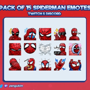 15 Spider-Man Emotes for Twitch/YouTube/Discord/Facebook/Kick | Spiderverse Emotes | Spiderman | Spidey Emotes | Spodermen | Peter Parker