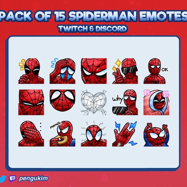 15 Spider-Man Emotes for Twitch/YouTube/Discord/Facebook/Kick | Spiderverse Emotes | Spiderman | Spidey Emotes | Spodermen | Peter Parker