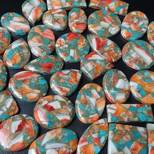Spiny Oyster Turquoise Lot - American Spiny Oyster Turquoise Gemstone, Loose Copper Turquoise Cabochon  Spiny Oyster Turquoise Treated Stone