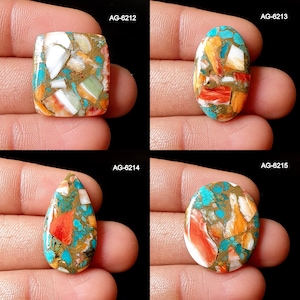 American Spiny Oyster Turquoise  - Spiny Copper Turquoise Gemstone - Flatback Spiny Turquoise Cabochon Spiny Oyster Turquoise Crystal Stone