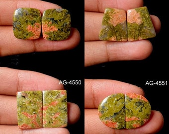 Unakite Pair - Unakite Gemstone Pair - Matching Unakite Pair - Flat Back Unakite Cabochon Unakite Pair Crystal Cabs For Making Jewelry