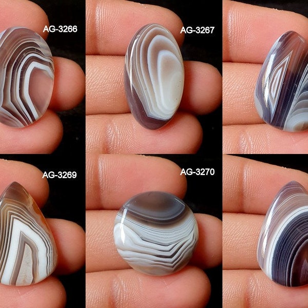 Botswana Agate Crystal - Natural Botswana Agate Gemstone - White-Gray Botswana Agate Stone, Flat Back Botswana Agate Cabochon Botswana Agate