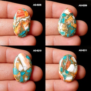 American Spiny Oyster Turquoise  - Spiny Copper Turquoise Gemstone - Flatback Spiny Turquoise Cabochon Spiny Oyster Turquoise Crystal Stone