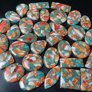 Palm Spiny Oyster Turquoise Stone - American Spiny Oyster Turquoise Gemstone - Loose Copper Turquoise Cabochon  Spiny Turquoise 38 to 45MM