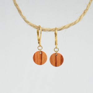 Round earrings in wood and golden stainless steel