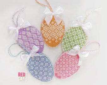 Easter Eggs cross-stitch pattern PDF DIY. Spring ornaments, Bundle 5 in 1