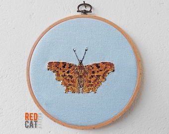 Comma Butterfly Cross-Stitch Pattern: Realistic Nature Design (PDF Download)