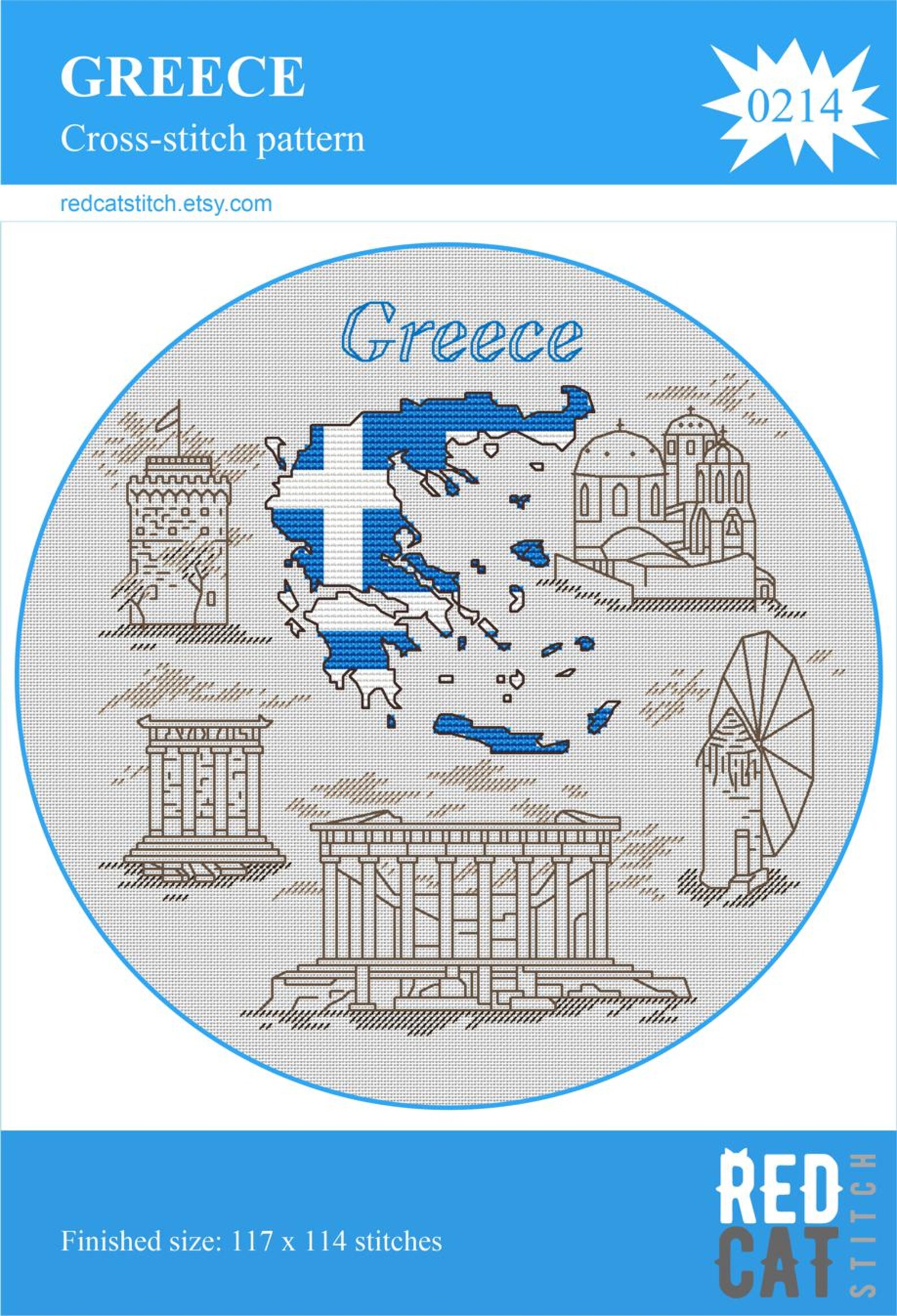 Greece Cross-stitch Pattern Pdf DIY. Map as a National Flag, Silhouette ...