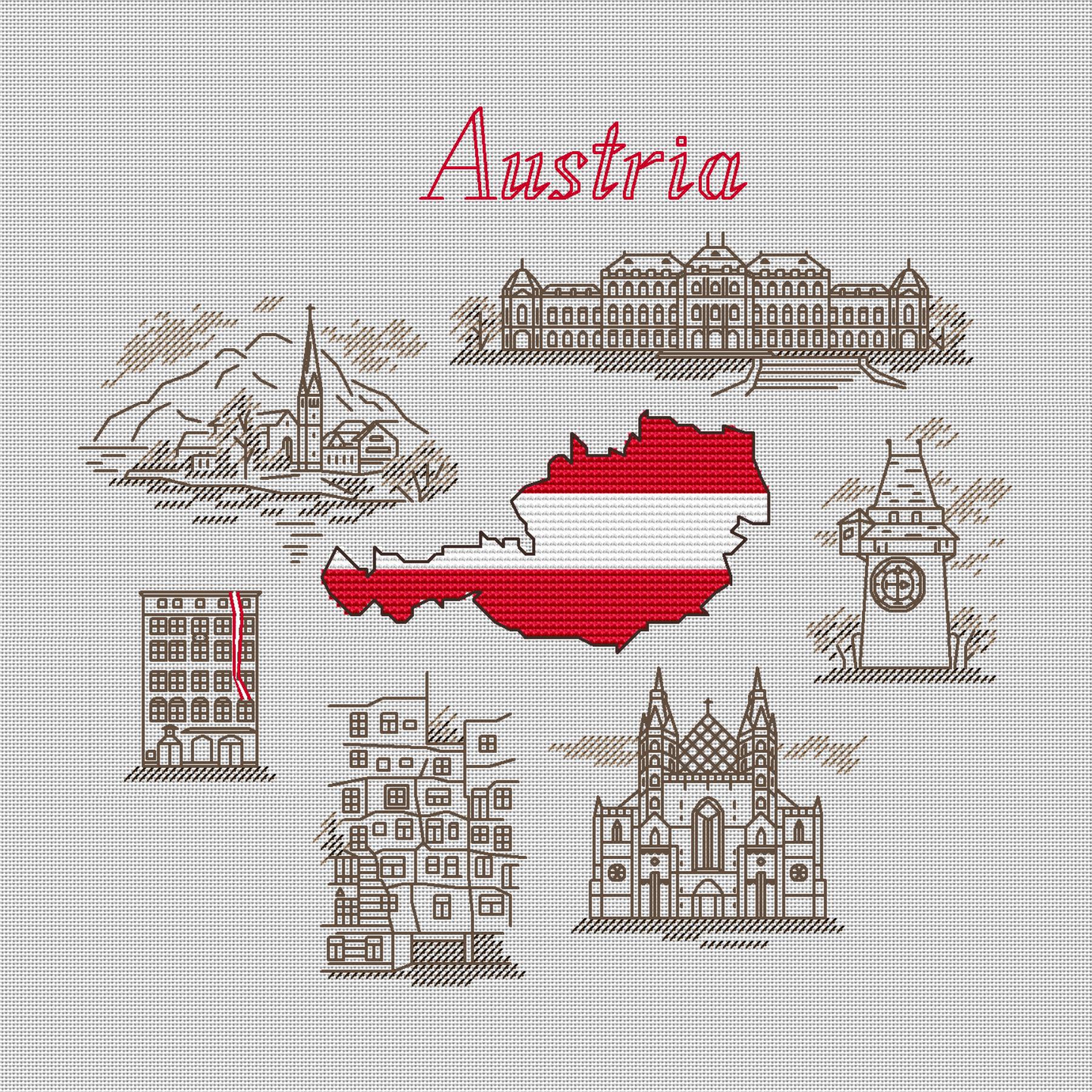 Austria Cross-stitch Pattern PDF DIY. Map as a National Flag ...