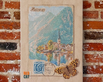 Greetings from Austria, Hallstatt vintage postcard cross-stitch pattern pdf DIY