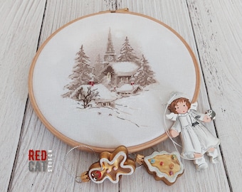 Christmas silent night vintage postcard cross-stitch pattern pdf DIY