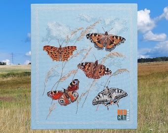 Summer butterflies cross-stitch pdf pattern DIY. Realistic nature design for home decoration