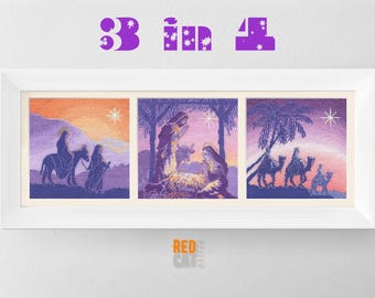 Nativity Bundle cross-stitch patterns. Three Christmas story scenes, pdf, DIY