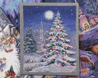 Magical Night. Snowy scene of Christmas village. Cross-stitch pattern pdf DIY