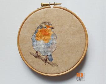 European Robin Cross-Stitch Pattern (PDF Download) – Realistic Bird Embroidery