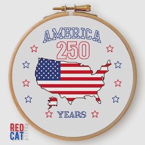 Happy Birthday, USA! 250 years of Independance. Mini cross-stitch PDF pattern, instant download PDF, United States July 4th decoration patriotic flag map