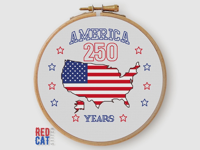 Happy Birthday, USA! 250 years of Independance. Mini cross-stitch PDF pattern, instant download PDF, United States July 4th decoration patriotic flag map