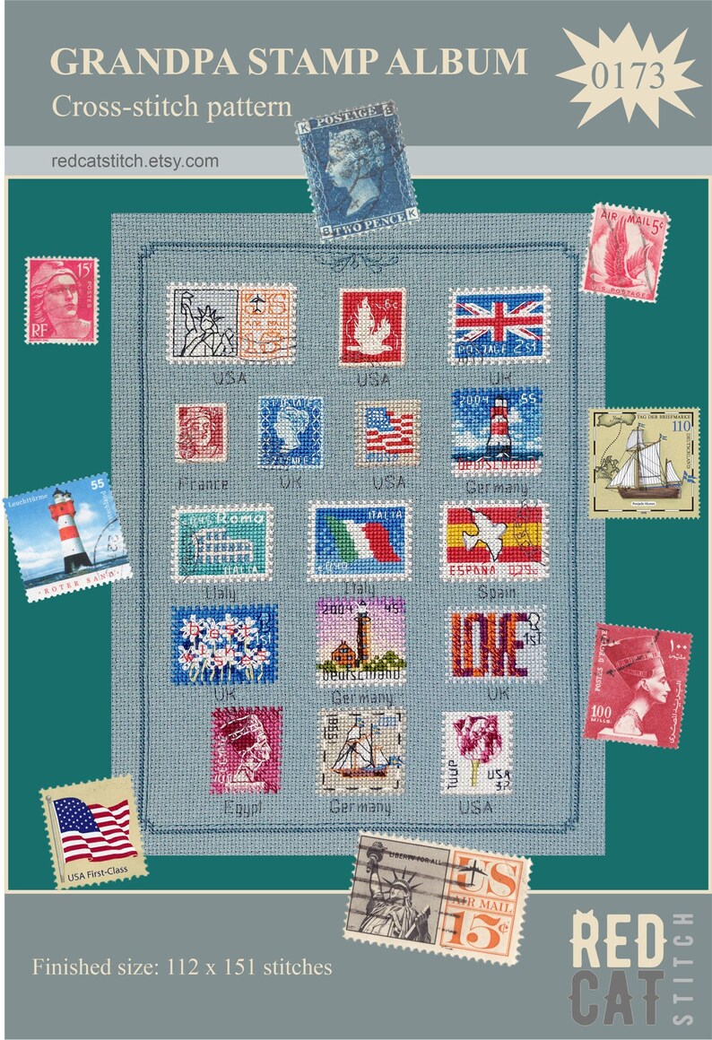 Stamp Book Pattern Postage Stamps Cross-stitch Pattern Pdf DIY. Set of 16 Mini Patterns ...