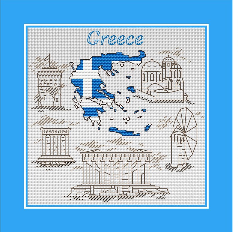 Greece Cross-stitch Pattern Pdf DIY. Map as a National Flag, Silhouette ...