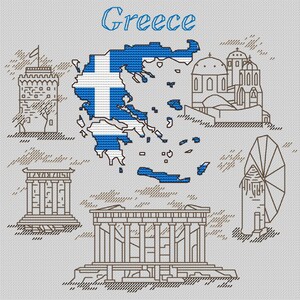 Greece Cross-stitch Pattern Pdf DIY. Map as a National Flag, Silhouette ...