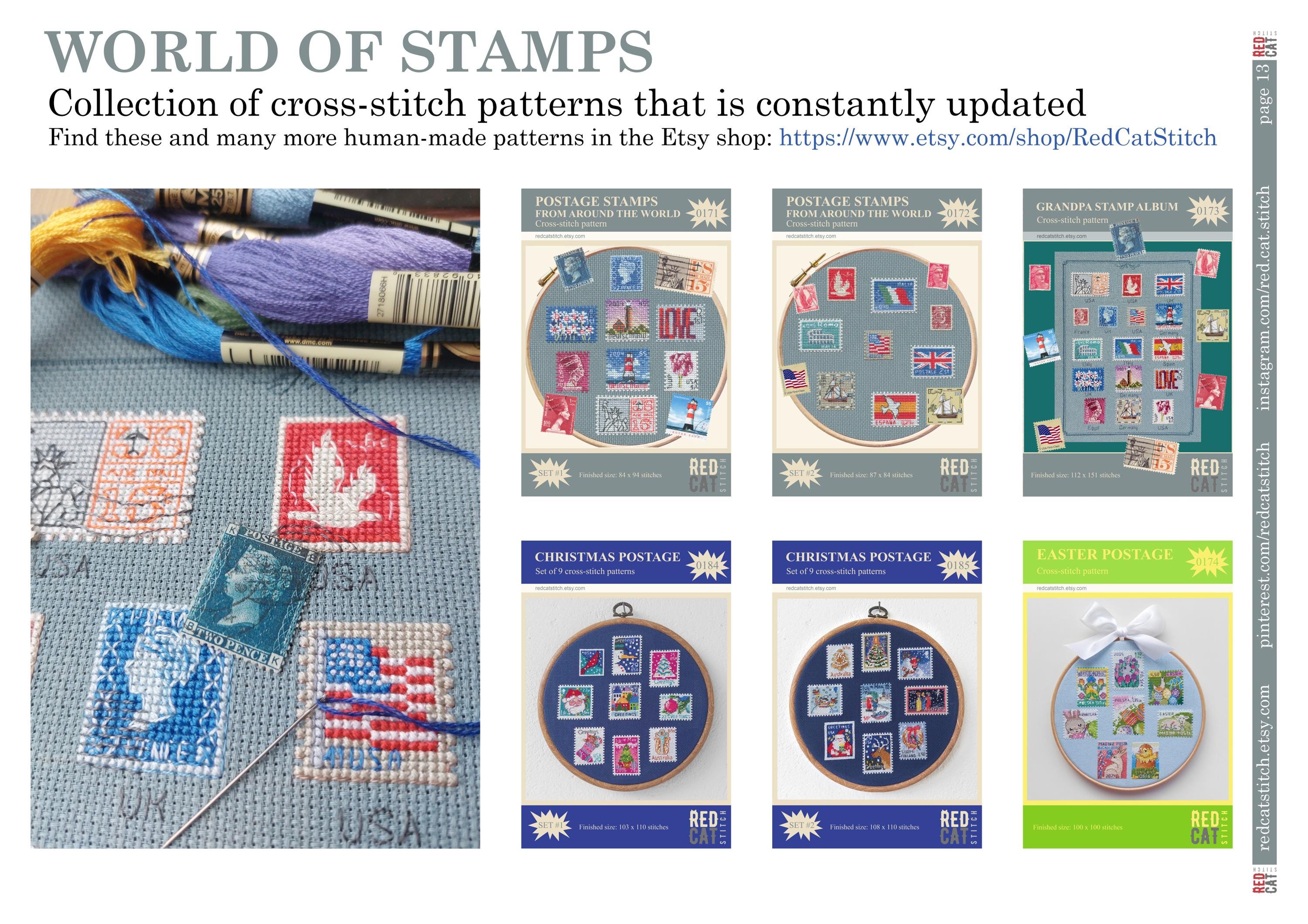 Mini Embiodery Set Postage Stamps Cross-stitch Pattern PDF DIY 8 Mini Embroidery. Set #1 ...