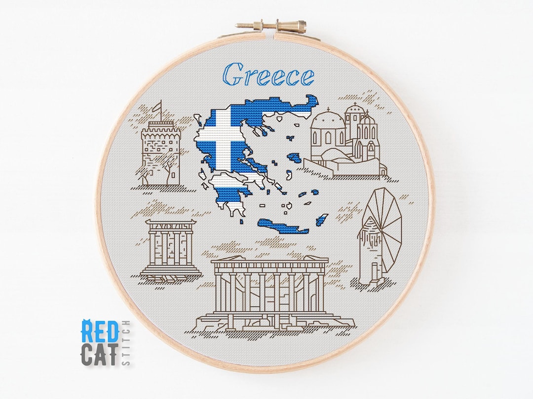 Greece Cross-stitch Pattern Pdf DIY. Map as a National Flag, Silhouette ...