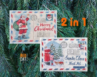 Christmas Postage Bundle cross-stitch pattern pdf, DIY. 2 Vintage Christmas Airmail envelopes