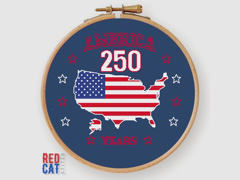Happy Birthday, USA! 250 years of Independance. Mini cross-stitch PDF pattern, instant download PDF, United States July 4th decoration patriotic flag map