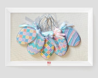 Easter Egg cross-stitch pattern PDF DIY. Pastel & Silver Bundle 5 in 1.