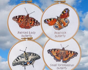 Realictic Butterflies cross-stitch pdf pattern. Mini easy-make embroidery for home decoration