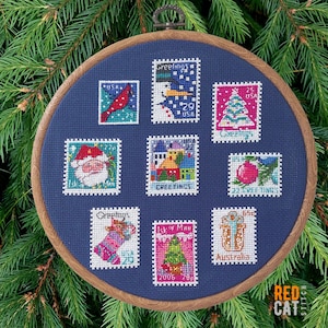 Sellos de Navidad. Conjunto n.° 1 de 9 patrones de sellos postales en punto de cruz en formato PDF. Impresionantes recuerdos navideños hechos a mano. Regalos navideños hechos a mano