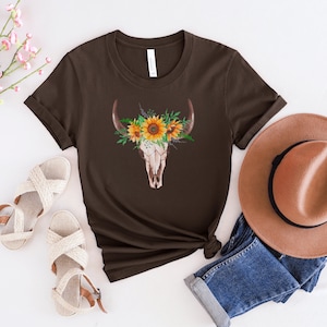Boho Cow Skull Shirt, howdy shirt, Wild west Shirt, Western Graphic Tee, Cowgirl Shirt, Bull Skull Shirt, Southwest Shirt, Western Clothing