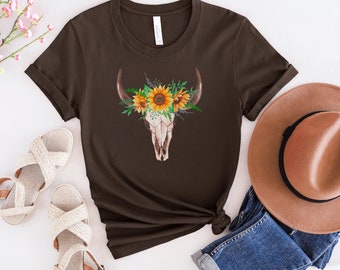 Camisa de cráneo de vaca boho, camisa howdy, camisa del oeste salvaje, camiseta gráfica occidental, camisa de vaquera, camisa de cráneo de toro, camisa del sudoeste, ropa occidental