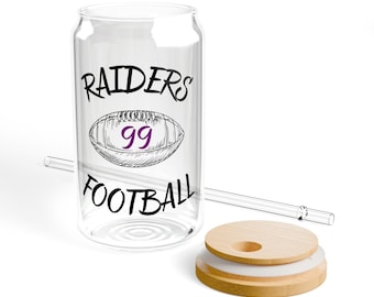 Custom Raiders Football Sipper Glass, 16oz with Lid and Straw, Raiders Football, Custom Raiders Football Merch, Custom Iced Coffee cup