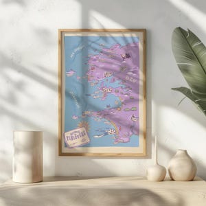 Map Côte Finistère, ocean, pastel, bretagne,Bzh, art de surf rétro, coucher de soleil, illustration de surf, poster, affiche