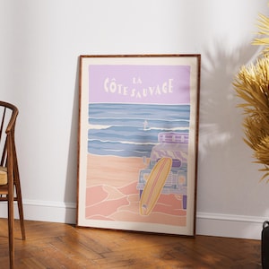 The Wild Coast surf, wave, ocean, pastel, retro surf art, sunset, surf illustration, poster, print