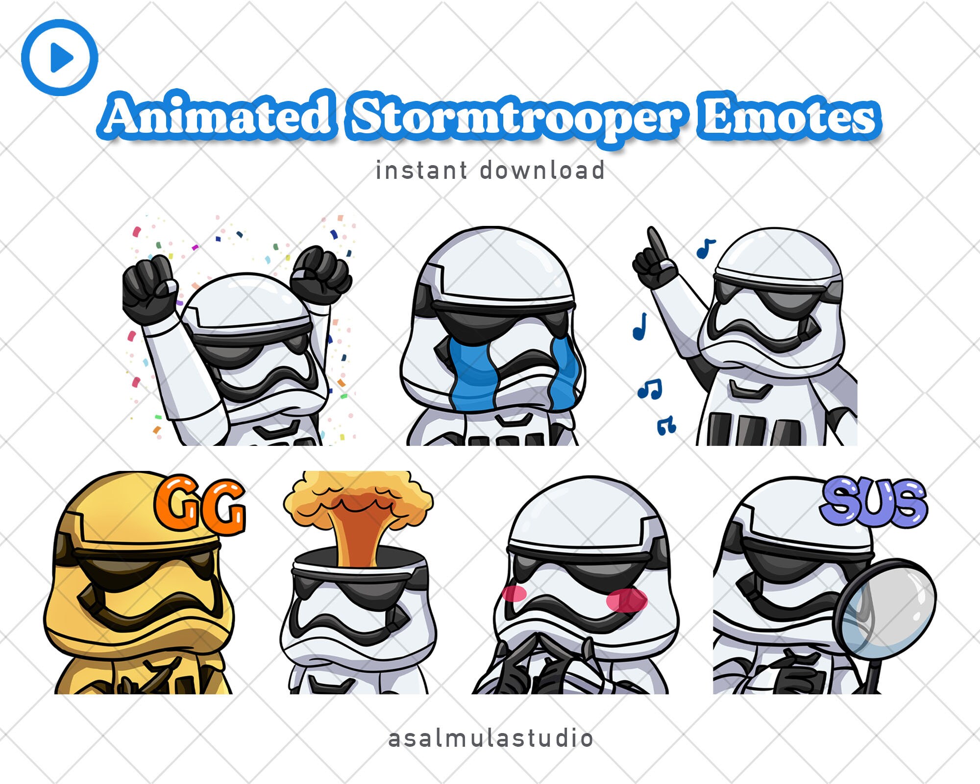 7x Animated Stormtrooper Twitch Emotes Pack Kawaii Emotes Etsy