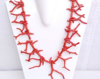 Collana con bastoncino di corallo italiano, pietra preziosa naturale a forma di tubo A585