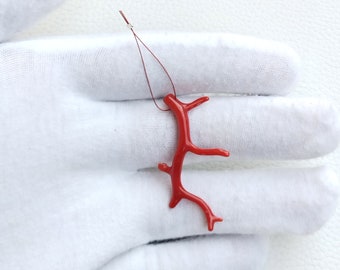 Italian Red Coral Branch, Drilled Gemstone Stick (45x12 MM) A483
